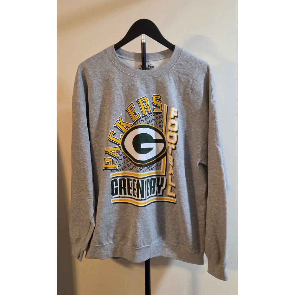 Junk Food Green Bay Packers Graphic Crewneck Sweatshirt Mens Size Medium Gray